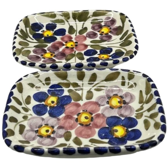 ARTESA Set of Vtg FOLK ART Floral Trays Plates Spain Spanish Boho Decor Cottage - Picture 1 of 5